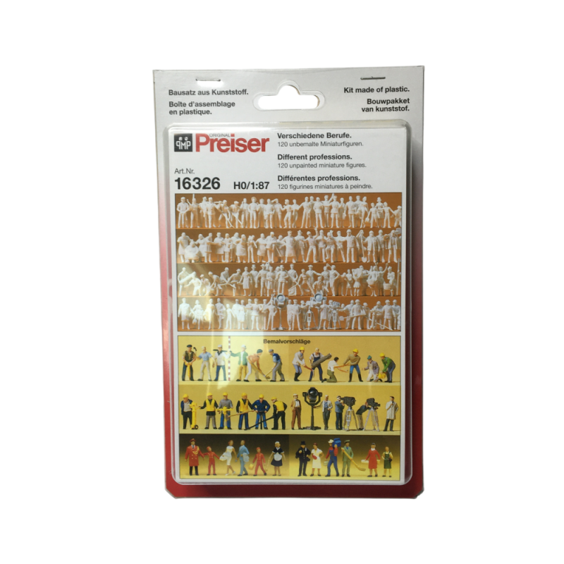 Figurines, différentes professions, 120 pièces, non peintes - PREISER 16326 - HO 1/87
