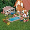 Piscine + pool house + accessoires-HO-1/87-FALLER 180542
