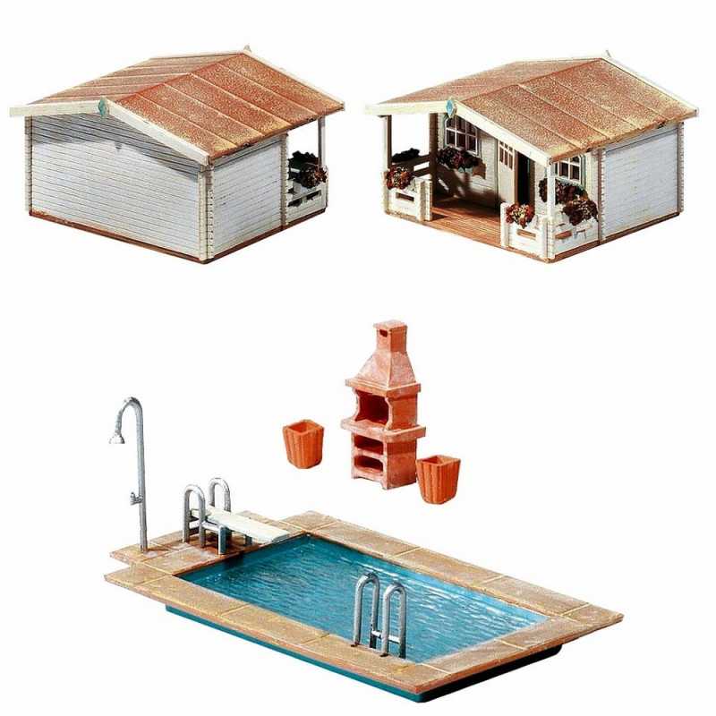 Faller F180542 - Maquette Piscine Avec Abri De Jardin | Décoration Pour Train Miniature