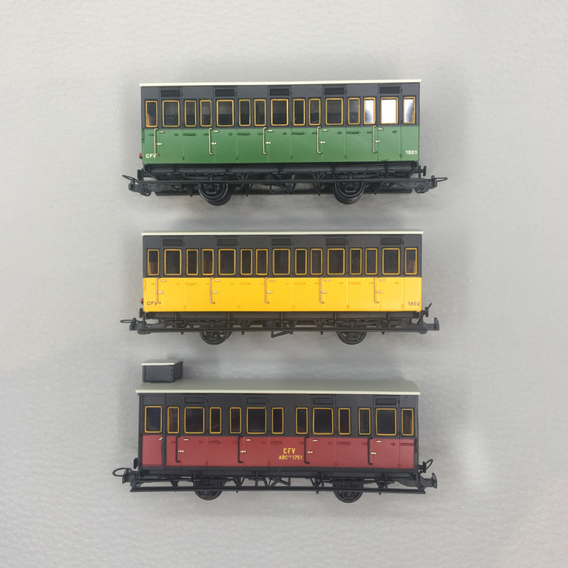 Coffret de 3 voitures «Cage à Poule», Train Touristique du Vivarais, Ep. IV-VI, REE VM-040, HOm-HOe 1/87