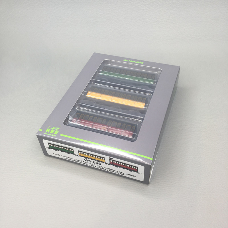 Coffret de 3 voitures «Cage à Poule», Train Touristique du Vivarais, Ep. IV-VI, REE VM-040, HOm-HOe 1/87