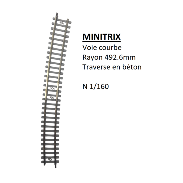 Voie courbe, rayon 492.6 mm, traverse béton - MINITRIX 14518 - N 1/160
