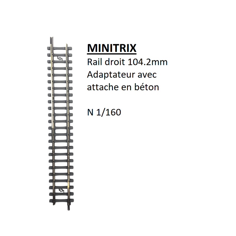 Rail droit, adaptateur avec attaches en béton, 104.2mm - MINITRIX 14590 - N 1/160