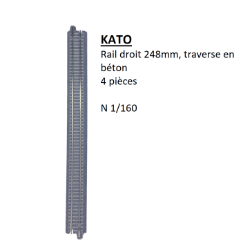 Rail simple voie droit, 248mm, traverse béton, 4 pièces - KATO 20-875 - N 1/160