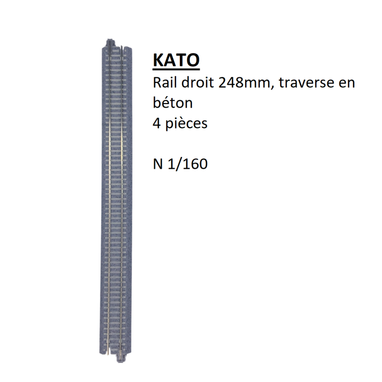 Rail simple voie droit, 248mm, traverse béton, 4 pièces - KATO 20-875 - N 1/160