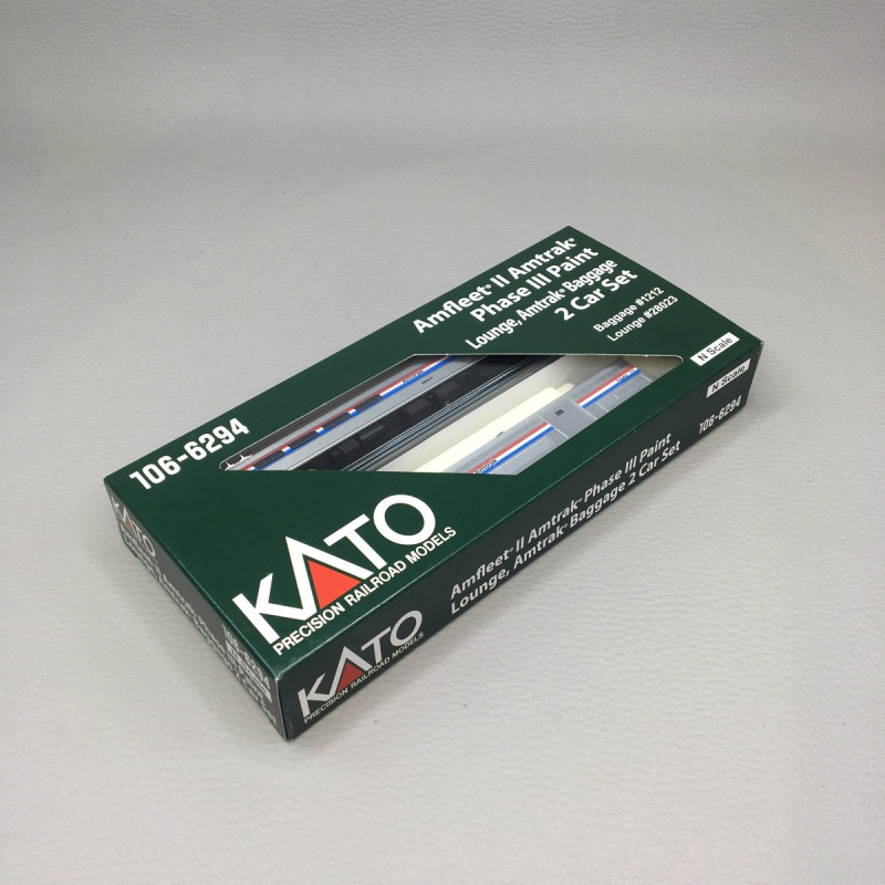 Coffret de 2 voitures Amfleet II, bagages et voiture-lounge, Amtrak Phase III, KATO 106-6294, N 1/160