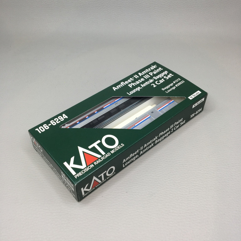 Coffret de 2 voitures Amfleet II, bagages et voiture-lounge, Amtrak Phase III, KATO 106-6294, N 1/160