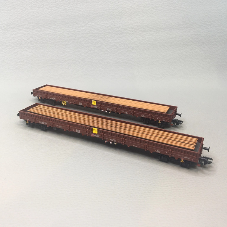 Coffret de 2 wagons plats Res-x, chargés de rails, DB AG, Ep. VI, TRIX 24431, HO 1/87