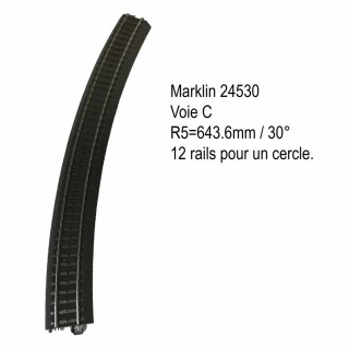 Rail courbe R5- 643.6mm 30 degrés voie C-HO-1/87-MARKLIN 24530