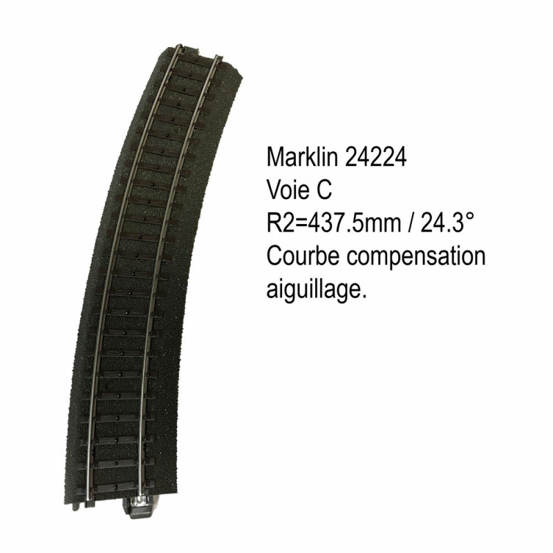 Rail courbe R2- 437.5mm 24.3 degrés voie C-HO-1/87-MARKLIN 24224