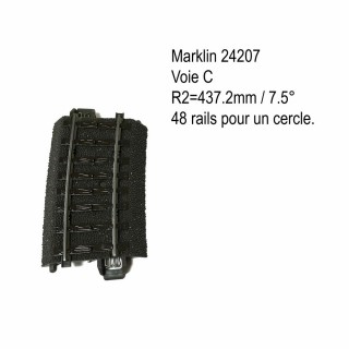 Rail courbe R2 - 437.5mm 7.5 degrés voie C-HO-1/87-MARKLIN 24207