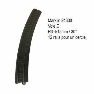 Rail courbe R3- 515mm 30 degrés voie C-HO-1/87-MARKLIN 24330