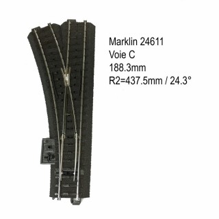 Aiguillage droit droit 188.3mm R2 24.3 degrés voie C-HO-1/87-MARKLIN 24611