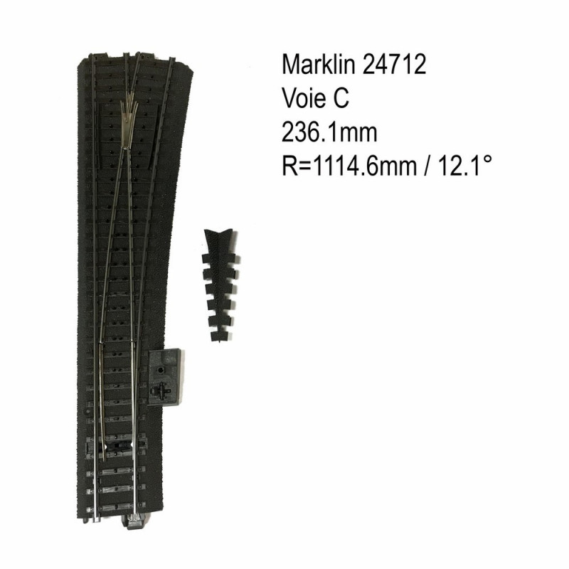 Aiguillage droit droit 236.1mm 12.1 degrés voie C-HO-1/87-MARKLIN 24712