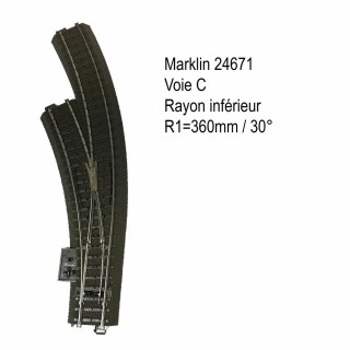 Rail courbe R2-437.5mm 7.5 degrés voie C-HO-1/87-MARKLIN 24207 