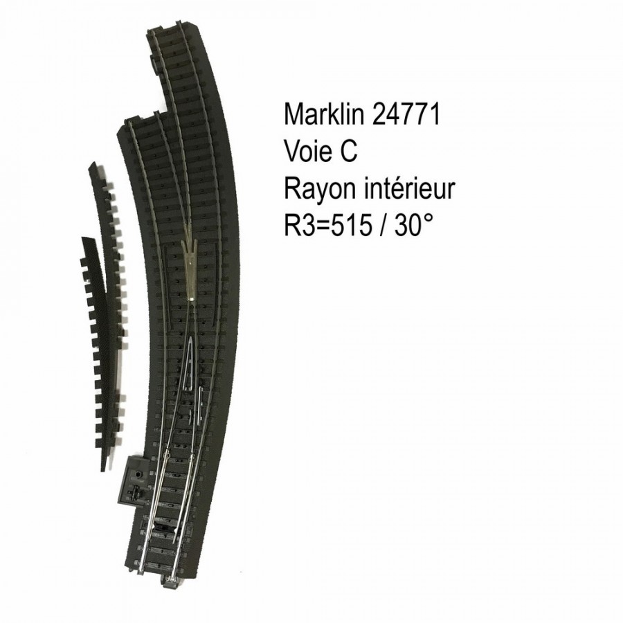 Aiguillage courbe gauche R3  515mm 30 degrés voie C-HO-1/87-MARKLIN 24771