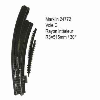 Aiguillage courbe droit R3  515mm 30 degrés voie C-HO-1/87-MARKLIN 24772