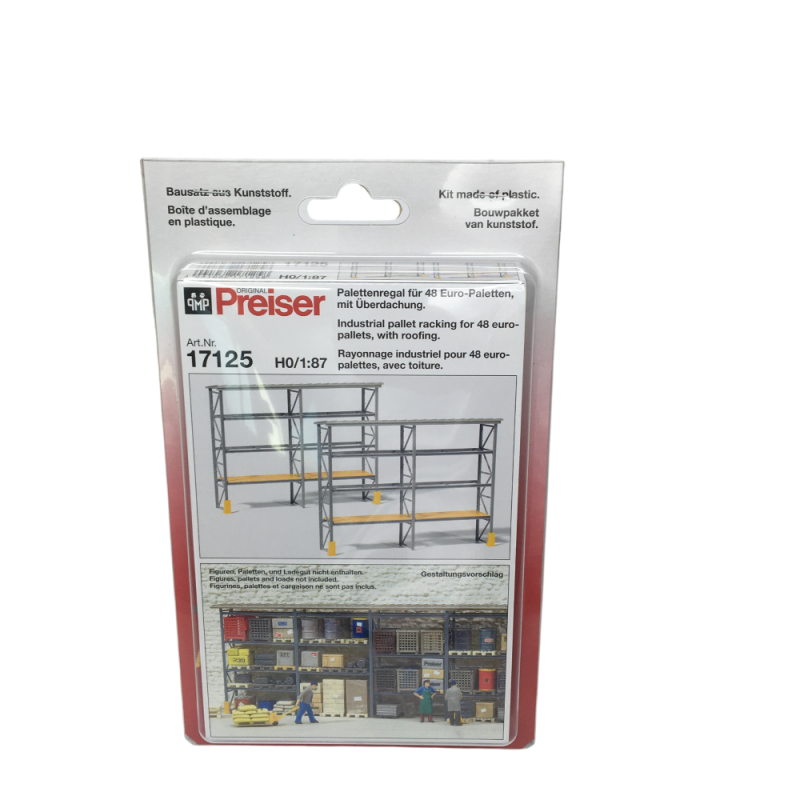 Rayonnage industriel, pour 48 euro palettes, avec auvent - PREISER 17125 - HO 1/87
