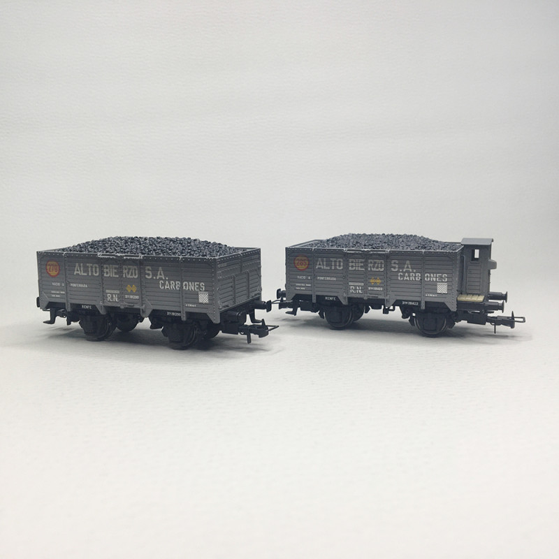 Coffret 2 wagons tombereaux, chargement charbon, RENFE, Ep. III, ELECTROTREN HE6094, HO 1/87