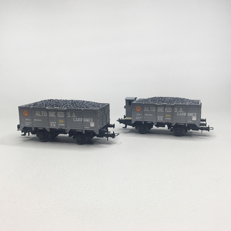 Coffret 2 wagons tombereaux, chargement charbon, RENFE, Ep. III, ELECTROTREN HE6094, HO 1/87