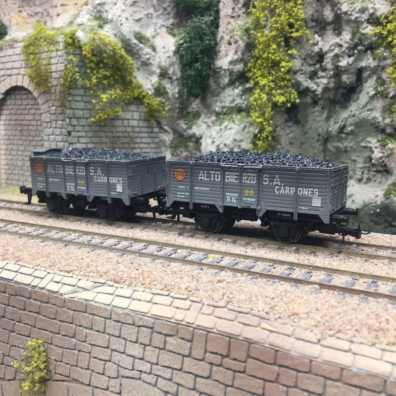 Coffret 2 wagons tombereaux, chargement charbon, RENFE, Ep. III, ELECTROTREN HE6094, HO 1/87
