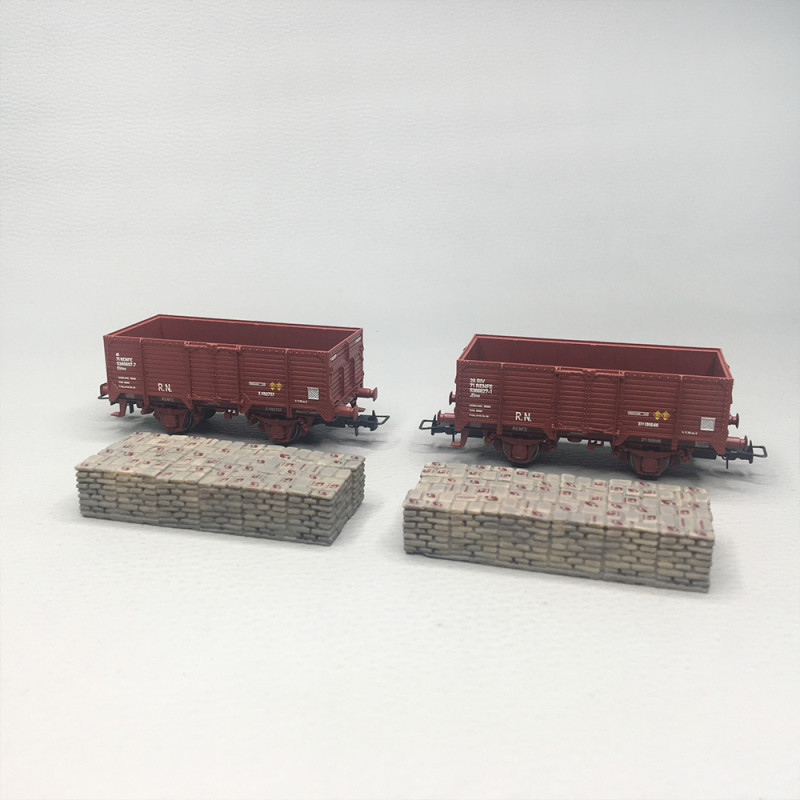 Coffret 2 wagons tombereaux, chargement tabac, RENFE, Ep. III-IV, ELECTROTREN HE6095, HO 1/87