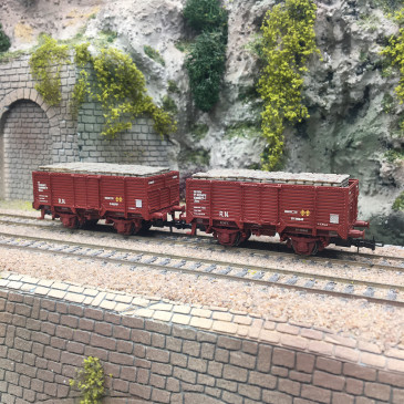Coffret 2 wagons tombereaux, chargement tabac, RENFE, Ep. III-IV, ELECTROTREN HE6095, HO 1/87