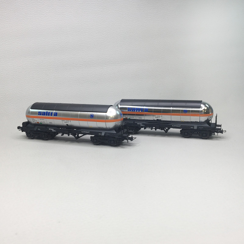 Coffret 2 wagons-citernes CO2, "Saltra", argent, RENFE, Ep. IV, ELECTROTREN HE6098, HO 1/87