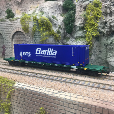 Wagon porte-conteneurs Sgnss, conteneur 45 pieds "GTS Barilla", Mercitalia, Ep. VI, RIVAROSSI HR6706, HO 1/87