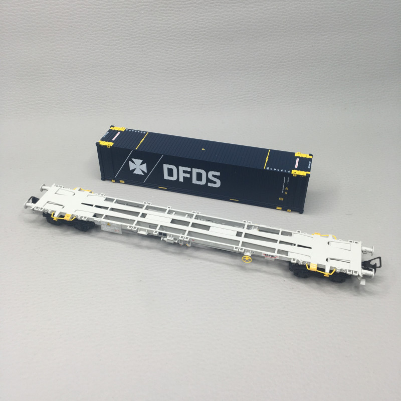 Wagon porte-conteneurs Sgnss, conteneur 45 pieds "DFDS", gris, Ep. VI, RIVAROSSI HR6704, HO 1/87