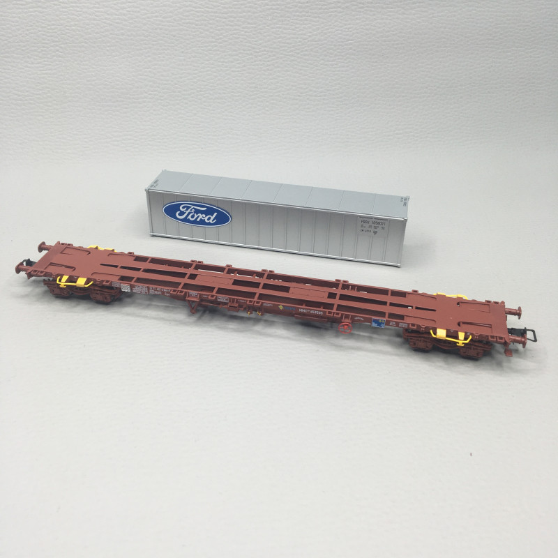 Wagon porte-conteneurs MMC3, conteneur 40 pieds "Ford", rouge oxyde, Ep. IV, ELECTROTREN HE6102, HO 1/87