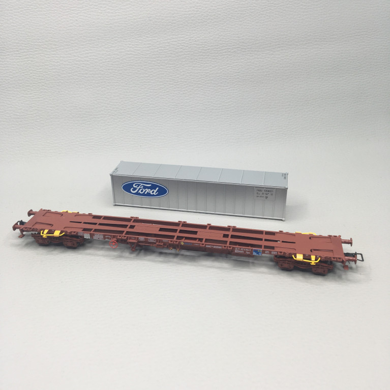 Wagon porte-conteneurs MMC3, conteneur 40 pieds "Ford", rouge oxyde, Ep. IV, ELECTROTREN HE6102, HO 1/87