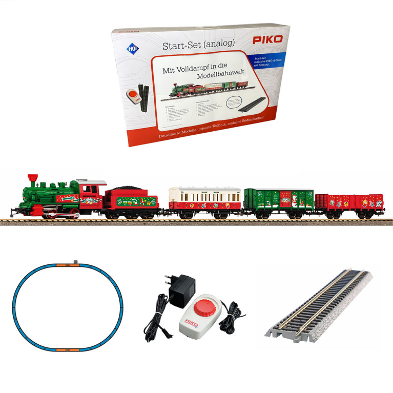 Coffret de démarrage analogique, train de Noël, locomotive vapeur + 3 voitures, PIKO 57081, HO 1/87