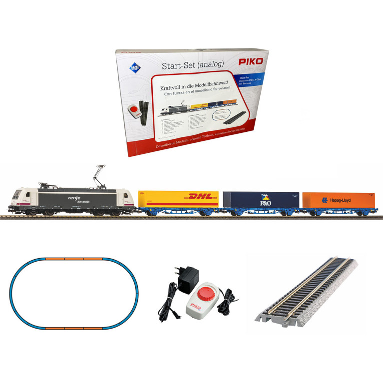 Coffret de démarrage analogique, TRAXX RENFE + 3 wagons conteneurs, Ep. V, PIKO 96900, HO 1/87