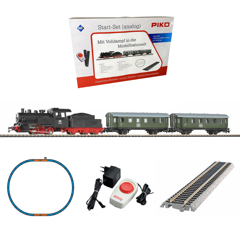 Coffret de démarrage analogique, train voyageurs DB vapeur + 2 voitures, PIKO 57112, HO 1/87