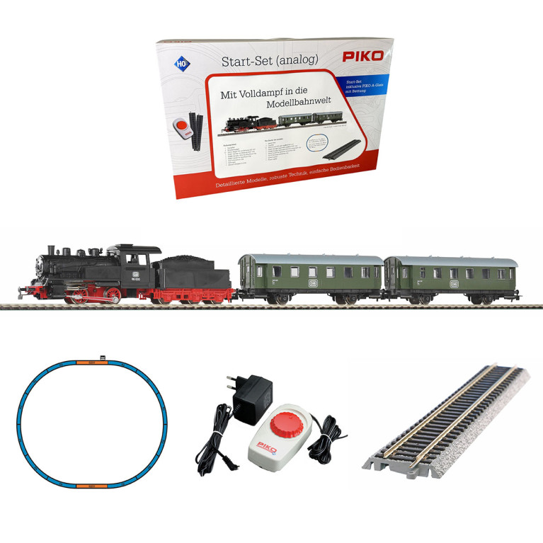 Coffret de démarrage analogique, train voyageurs DB vapeur + 2 voitures, PIKO 57112, HO 1/87