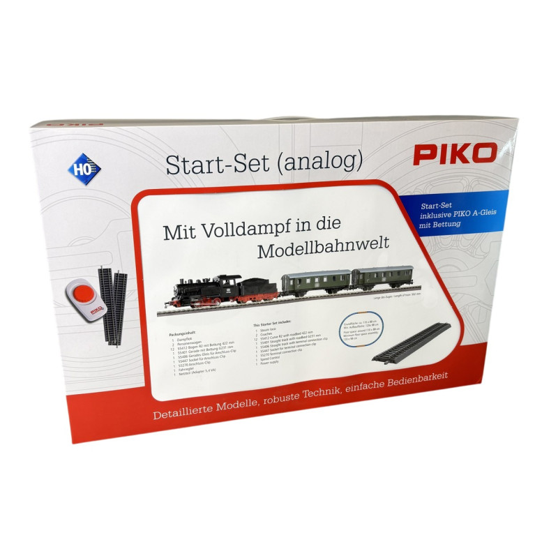 Coffret de démarrage analogique, train voyageurs DB vapeur + 2 voitures, PIKO 57112, HO 1/87