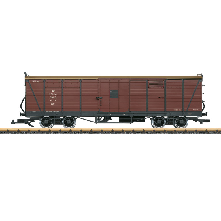 Wagon couvert type GGw, N°2324 K, brun rougeâtre, K.Sächs.Sts.E.B., Ep. I, LGB 43604, G 1/22.5