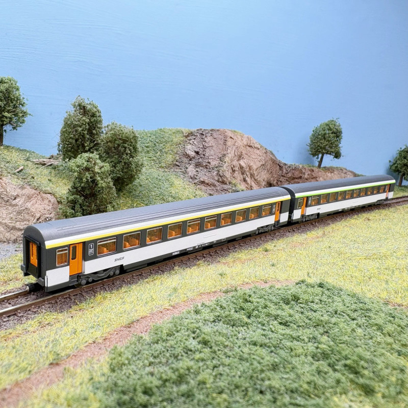 Coffret 2 voitures Corail VTU, livrée d'origine, 1ère + 2nde classe, SNCF, Ep. IV, AZAR MODELS V01-ONP1, Z 1/220