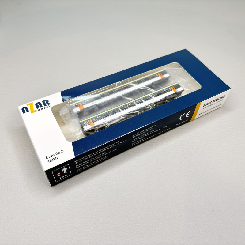 Coffret 2 voitures Corail VTU, livrée d'origine, 1ère + 2nde classe, SNCF, Ep. IV, AZAR MODELS V01-ONP1, Z 1/220