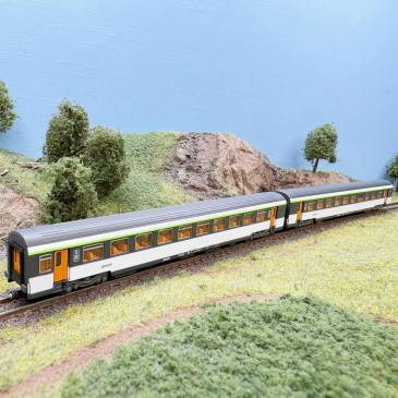 Coffret 2 voitures Corail VTU, livrée d'origine, 2nde classe, SNCF, Ep. IV, AZAR MODELS V01-ONP2, Z 1/220