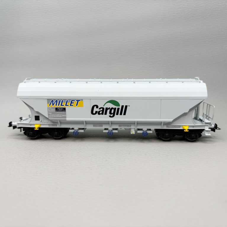 Coffret 2 wagons-trémies céréaliers, parois lisses et bombées, "Millet", SNCF, Ep. VI, JOUEF HJ6320, HO 1/87