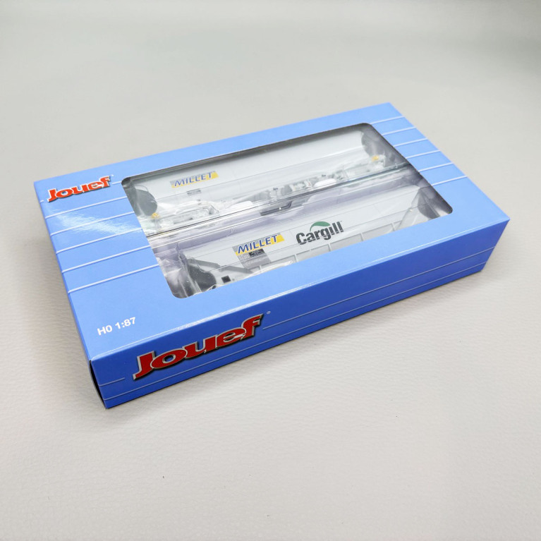 Coffret 2 wagons-trémies céréaliers, parois lisses et bombées, "Millet", SNCF, Ep. VI, JOUEF HJ6320, HO 1/87