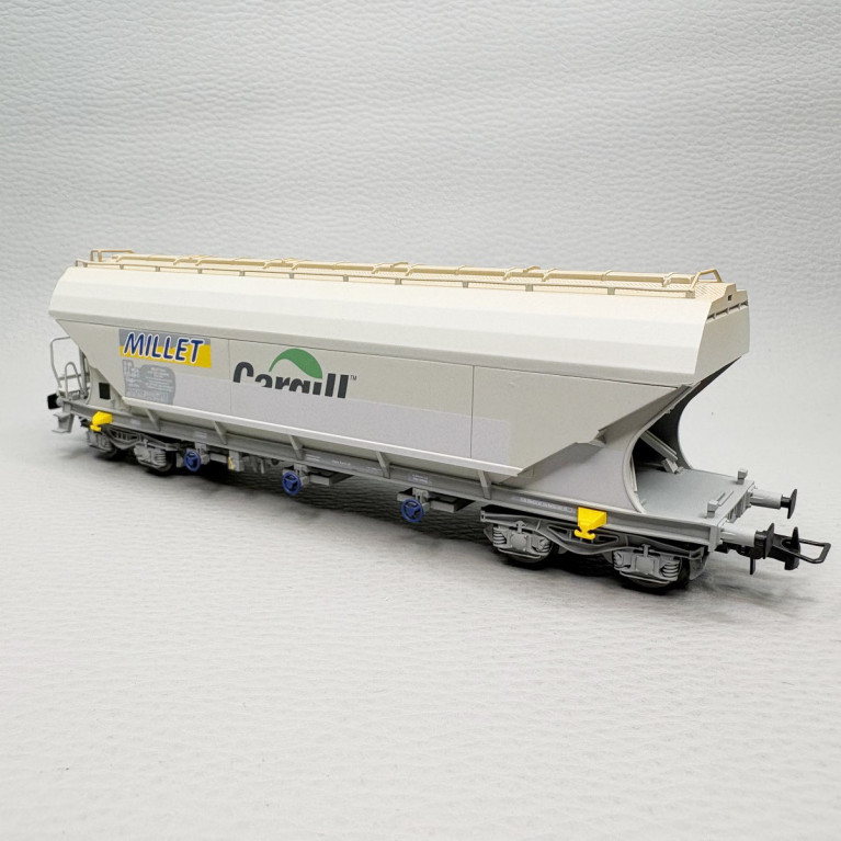 Wagon-trémie céréalier, parois lisses, "Millet", livrée grise graffitée, SNCF, Ep. V, JOUEF HJ6319, HO 1/87