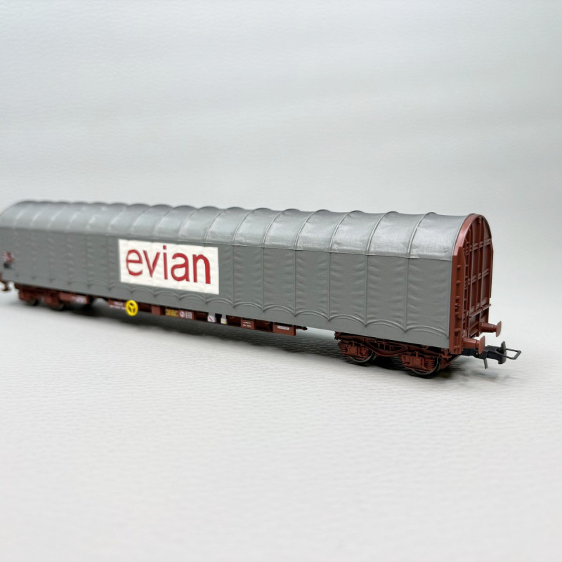 Wagon bâché type Rils, "Evian", livrée grise, SNCF, Ep. IV-V, JOUEF HJ6333, HO 1/87
