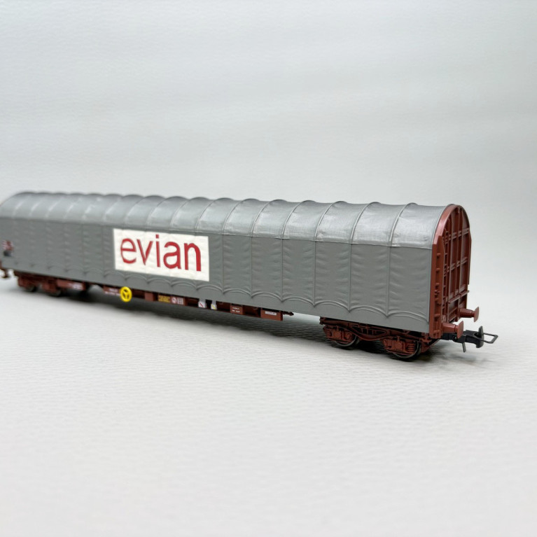 Wagon bâché type Rils, "Evian", livrée grise, SNCF, Ep. IV-V, JOUEF HJ6333, HO 1/87