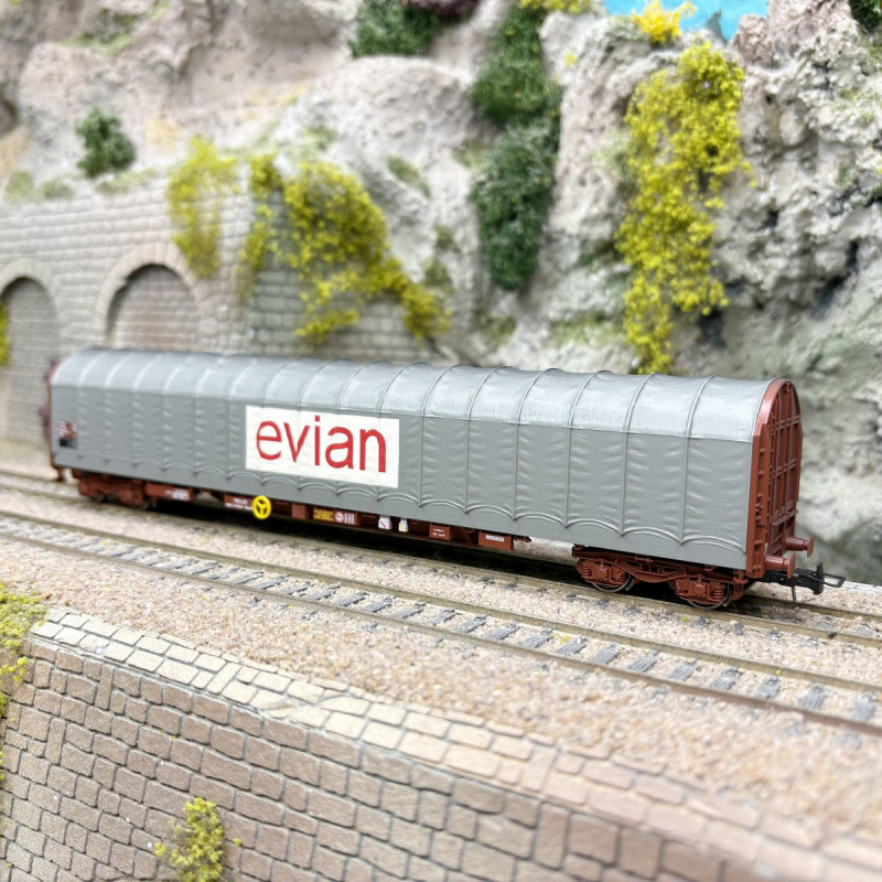 Wagon bâché type Rils, "Evian", livrée grise, SNCF, Ep. IV-V, JOUEF HJ6333, HO 1/87