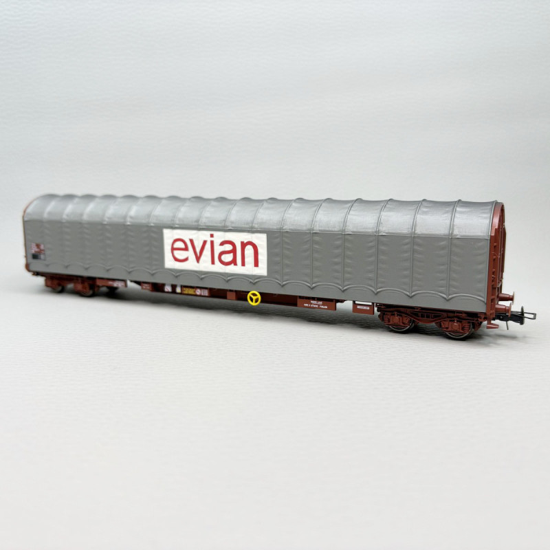 Wagon bâché type Rils, "Evian", livrée grise, SNCF, Ep. IV-V, JOUEF HJ6333, HO 1/87