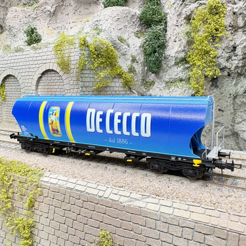 Wagon-trémie céréales, parois arrondies, "De Cecco", bleu clair, FS, Ep. VI, RIVAROSSI HR6692, HO 1/87