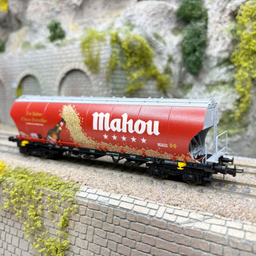 Wagon-trémie à céréales, parois rondes, "Mahou", RENFE, Ep. V, ELECTROTREN HE6090, HO 1/87